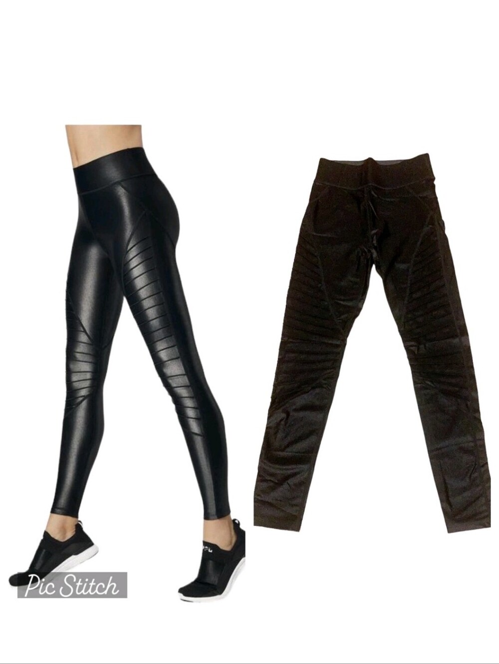 Carbon38 metallic pleat pin tuck moto shine leggings